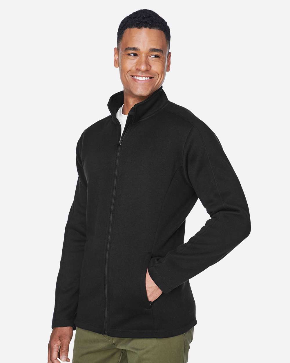 Men's Bristol Full-Zip Sweater Fleece Jacket - OnModelSide - B708B2503 - Black