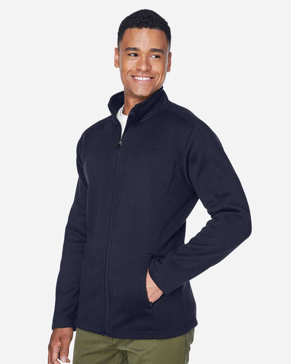 Men's Bristol Full-Zip Sweater Fleece Jacket - OnModelSide - B708B2653 - Navy
