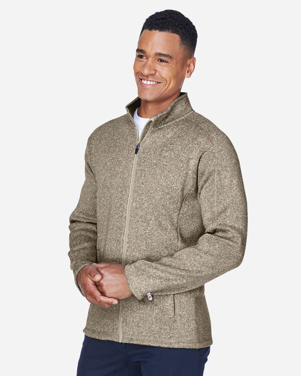 Men's Bristol Full-Zip Sweater Fleece Jacket - OnModelSide - B708B2773 - Khaki Heather