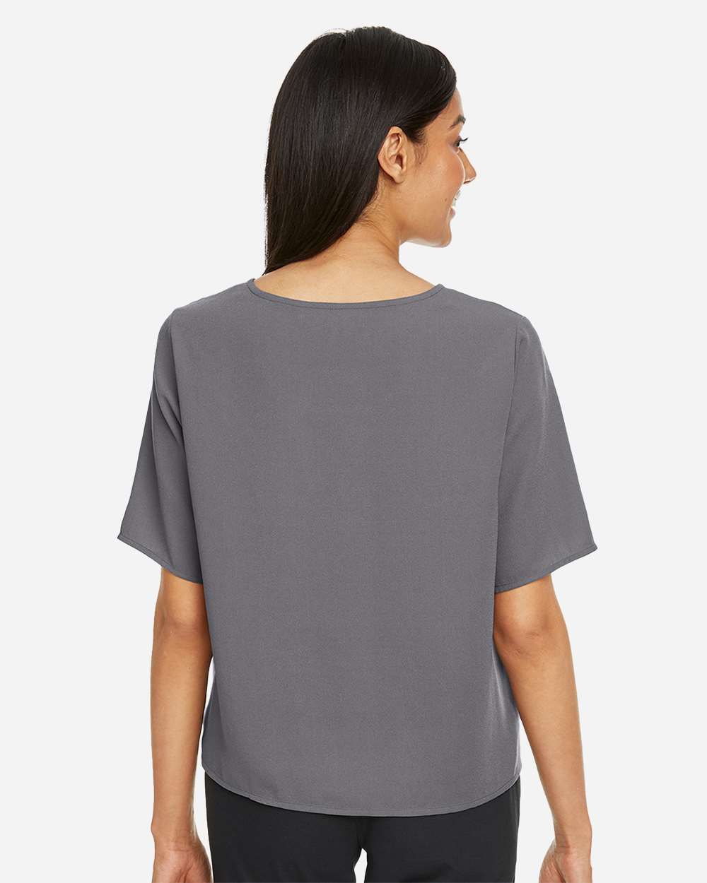 Women's Perfect Fit™ Tie Front Blouse - OnModelBack - B732B2132 - Graphite