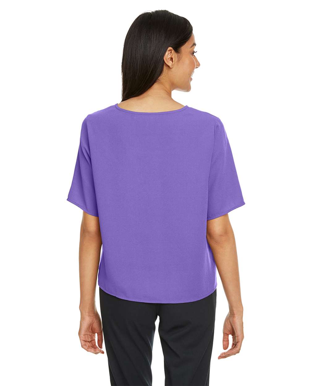 Women's Perfect Fit™ Tie Front Blouse - OnModelBack - B732B2672 - Grape