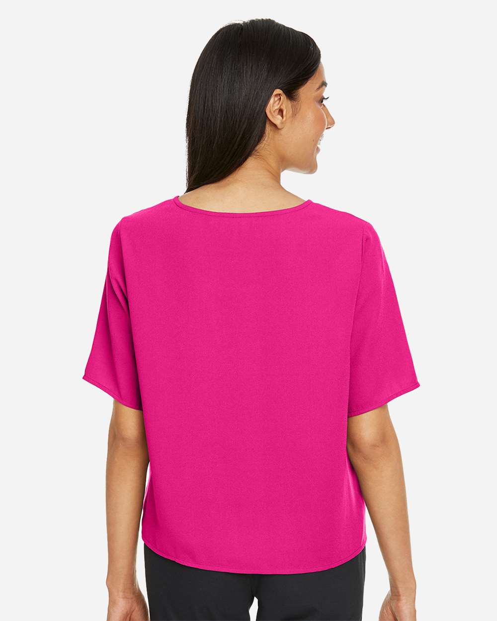 Women's Perfect Fit™ Tie Front Blouse - OnModelBack - B732B2692 - Crown Raspberry