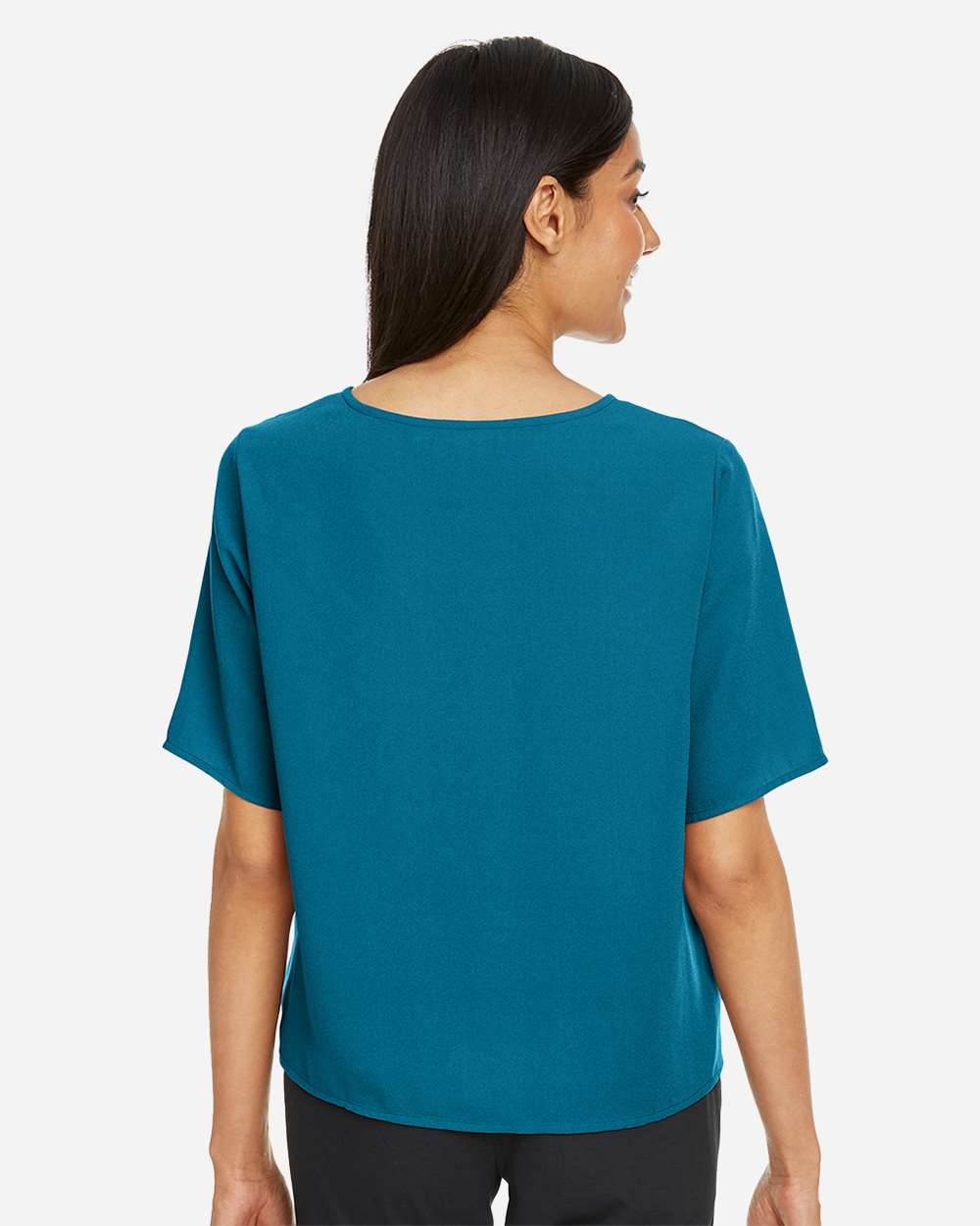 Women's Perfect Fit™ Tie Front Blouse - OnModelBack - B732B2782 - Dark Teal
