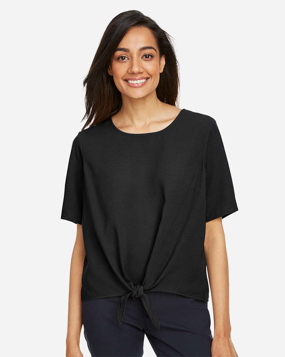 Women's Perfect Fit™ Tie Front Blouse - OnModelFront - B732B2502 - Black
