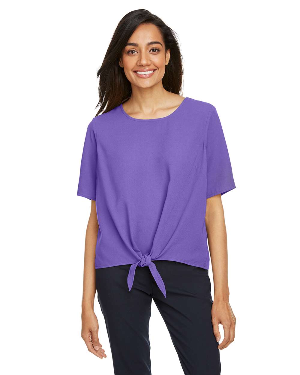 Women's Perfect Fit™ Tie Front Blouse - OnModelFront - B732B2672 - Grape