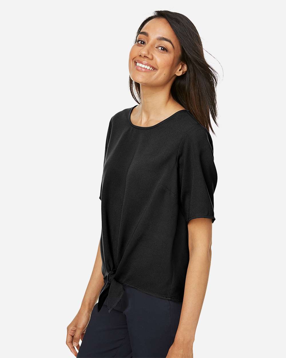 Women's Perfect Fit™ Tie Front Blouse - OnModelSide - B732B2502 - Black