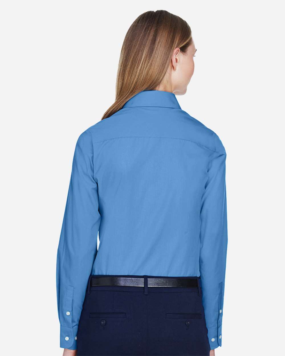 Women's Crown Collection® Broadcloth Woven Dress Shirt - OnModelBack - B601B2102 - French Blue
