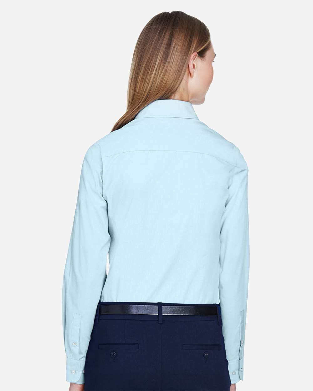 Women's Crown Collection® Broadcloth Woven Dress Shirt - OnModelBack - B601B2252 - Crystal Blue