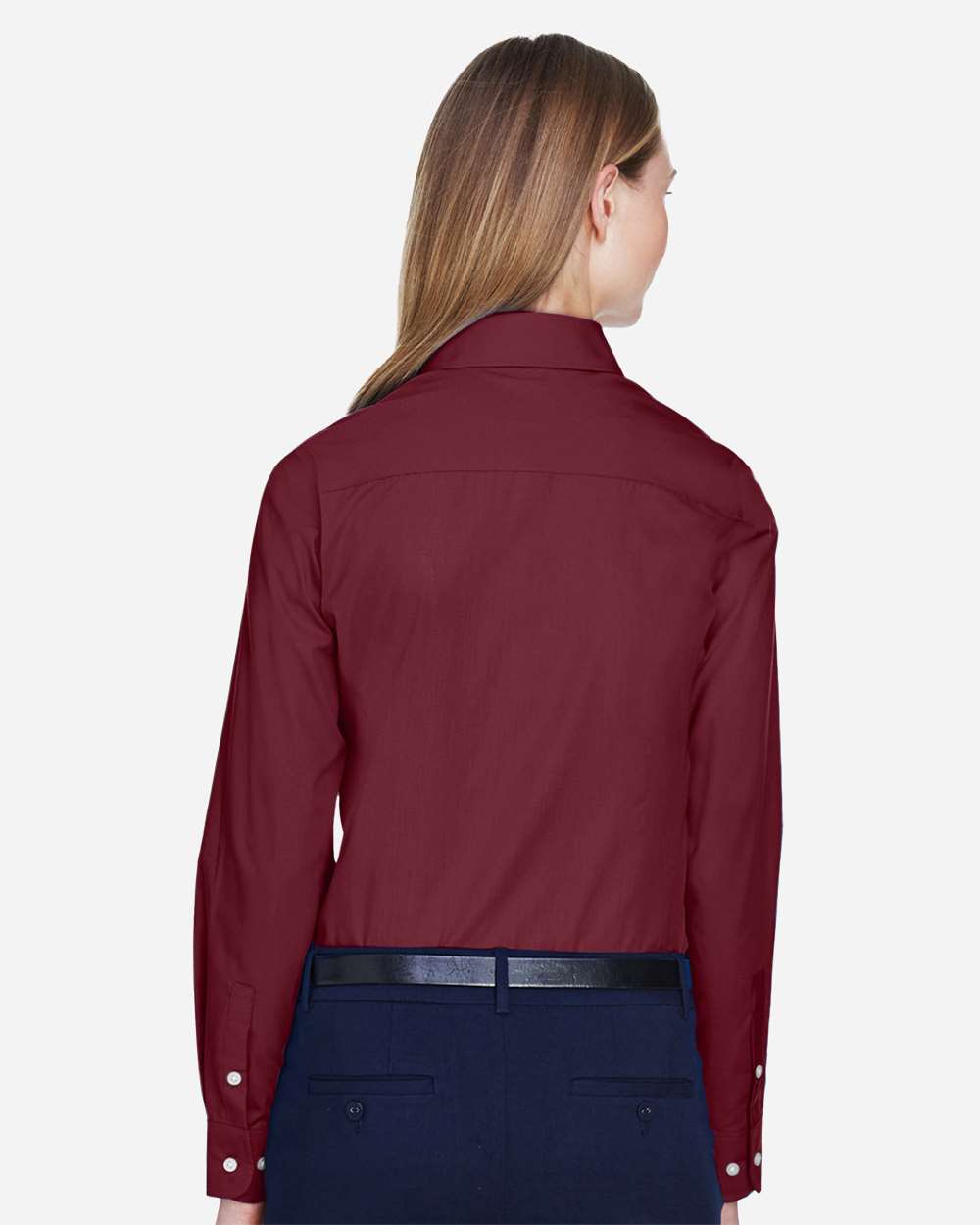 Women's Crown Collection® Broadcloth Woven Dress Shirt - OnModelBack - B601B2322 - Burgundy
