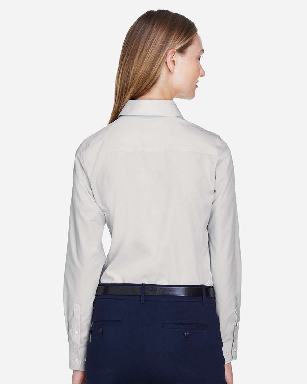 Women's Crown Collection® Broadcloth Woven Dress Shirt - OnModelBack - B601B2352 - Silver