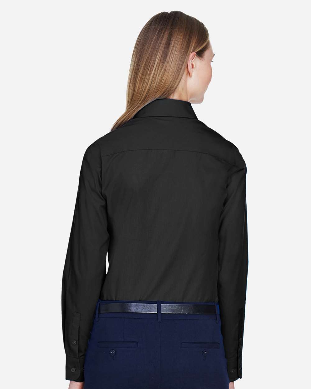 Women's Crown Collection® Broadcloth Woven Dress Shirt - OnModelBack - B601B2502 - Black