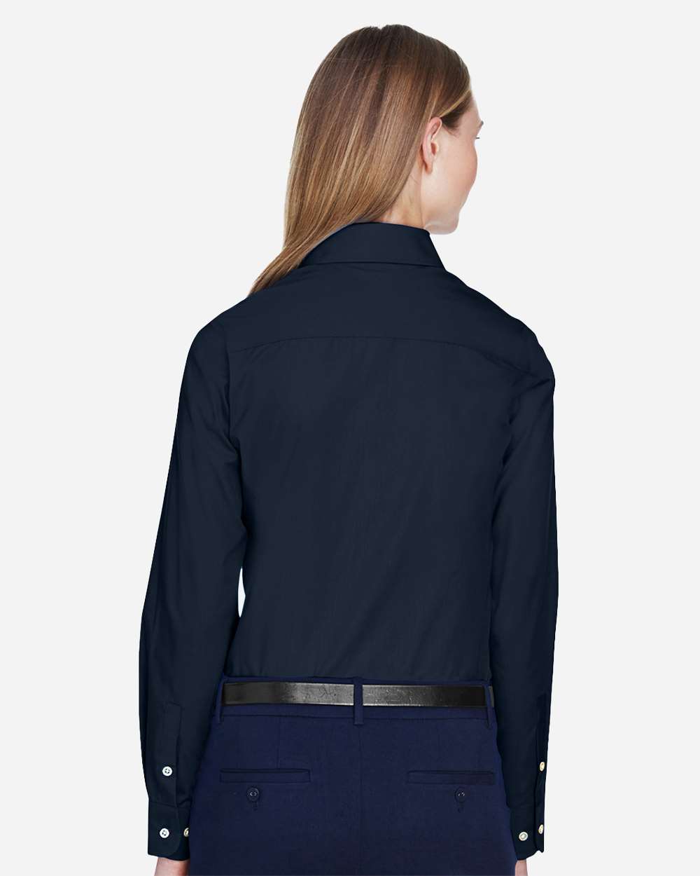 Women's Crown Collection® Broadcloth Woven Dress Shirt - OnModelBack - B601B2652 - Navy