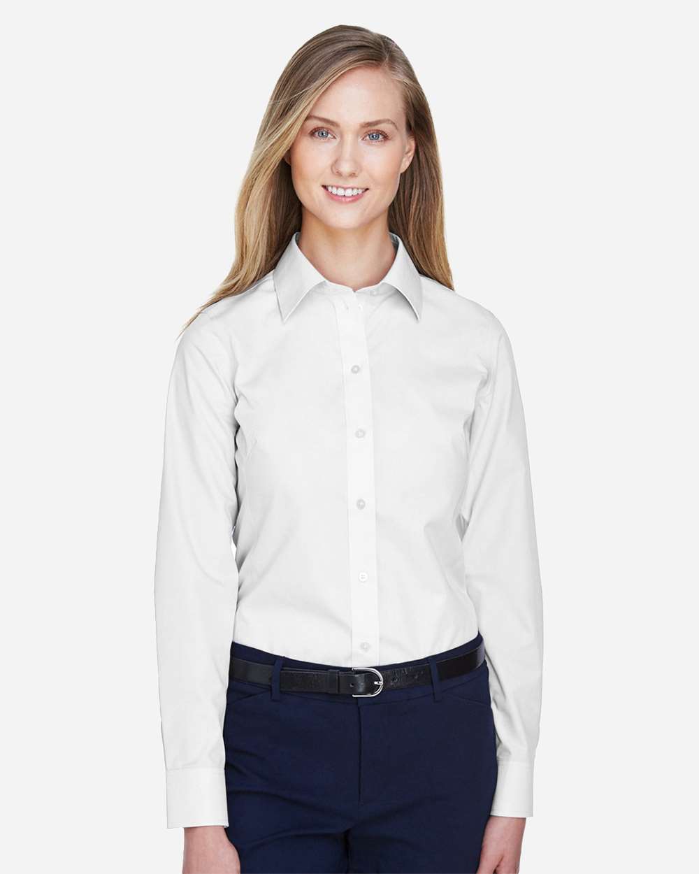 Women's Crown Collection® Broadcloth Woven Dress Shirt - OnModelFront - B601B2002 - White