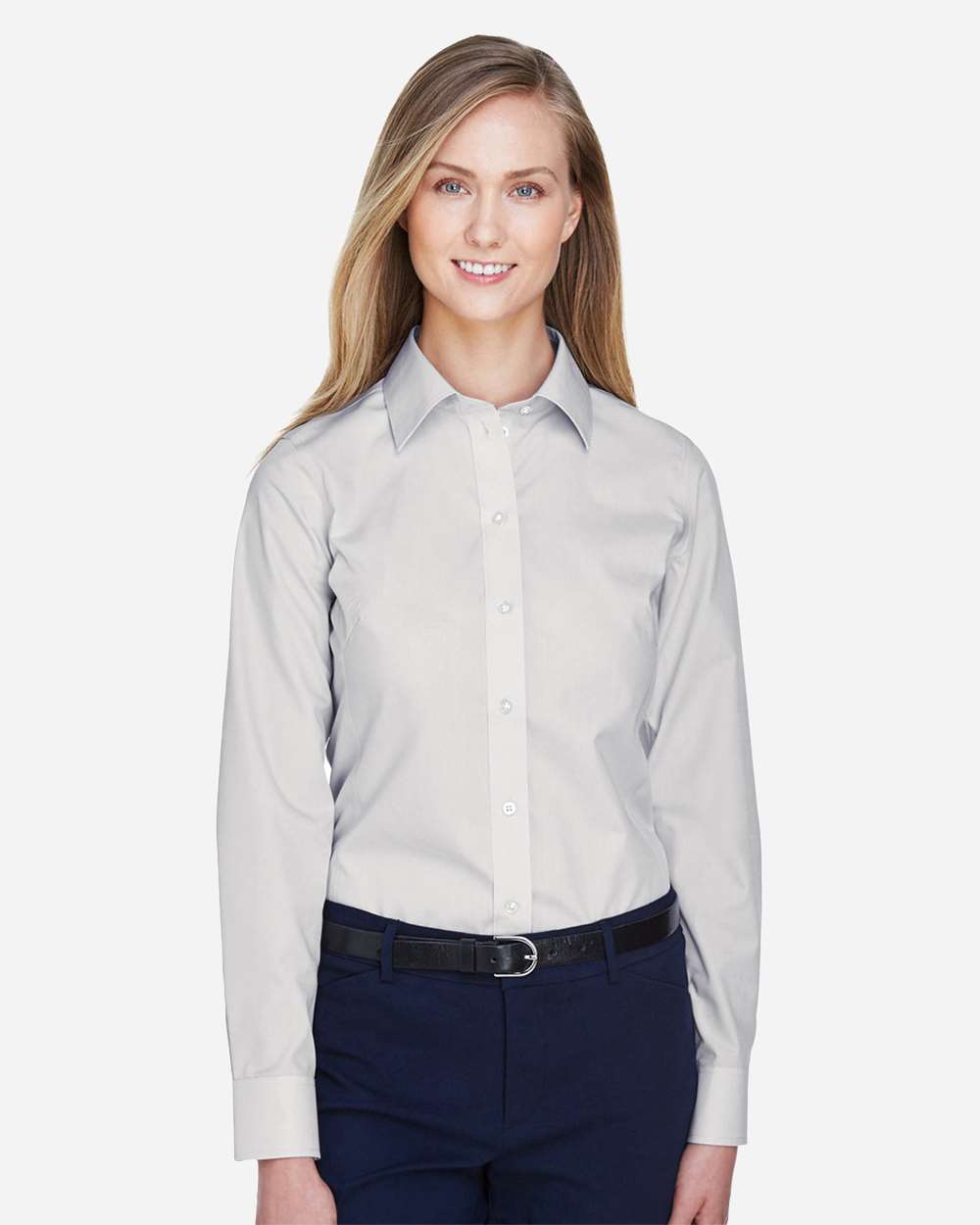 Women's Crown Collection® Broadcloth Woven Dress Shirt - OnModelFront - B601B2352 - Silver
