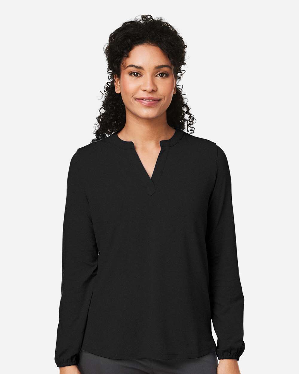 Women's Raleigh Half-Placket Knit Top - OnModelFront - B718B2502 - Black