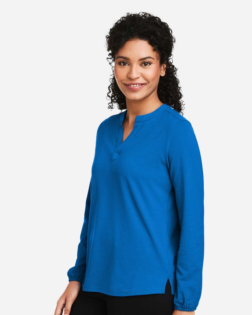 Women's Raleigh Half-Placket Knit Top - OnModelSide - B718B2252 - French Blue
