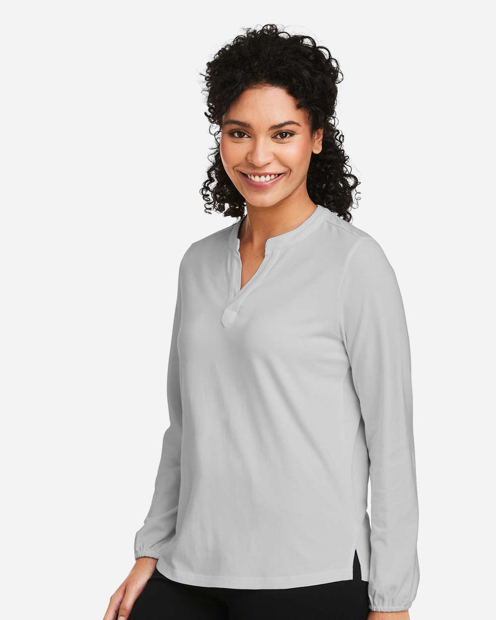 Women's Raleigh Half-Placket Knit Top - OnModelSide - B718B2352 - Grey