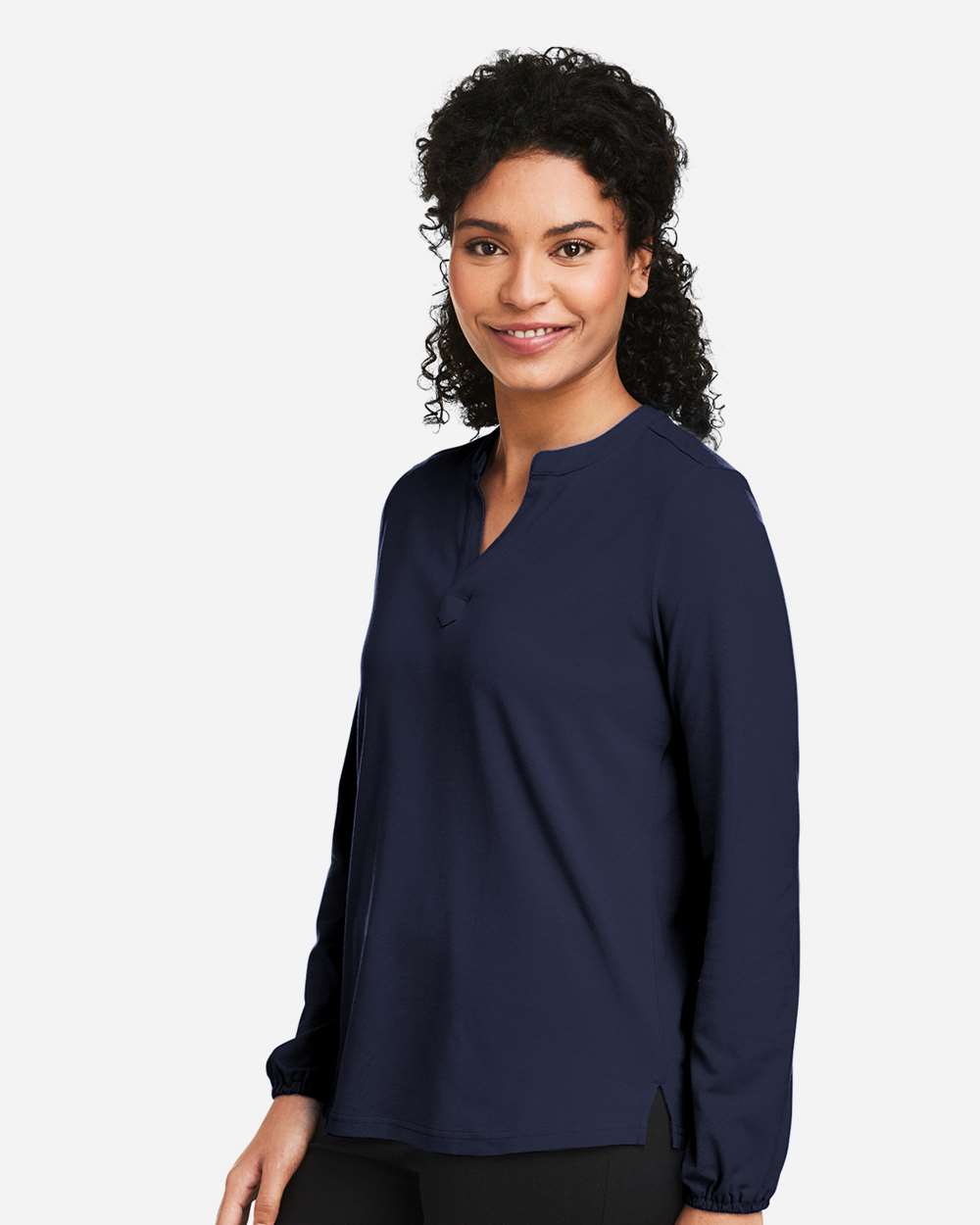 Women's Raleigh Half-Placket Knit Top - OnModelSide - B718B2652 - Navy