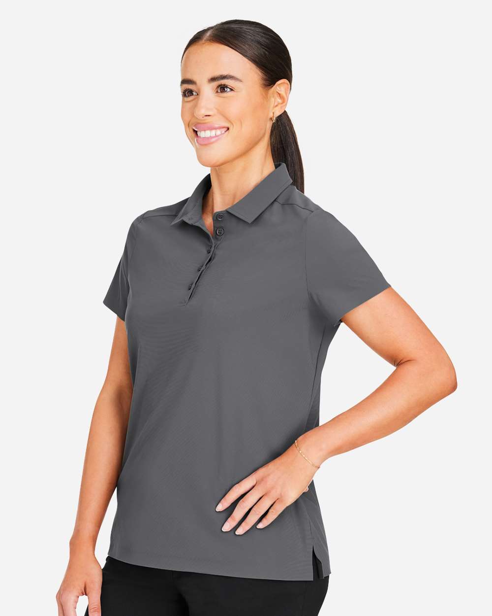 Women's CrownLux Performance® Windsor Welded Polo - OnModelSide - B623B2132 - Graphite