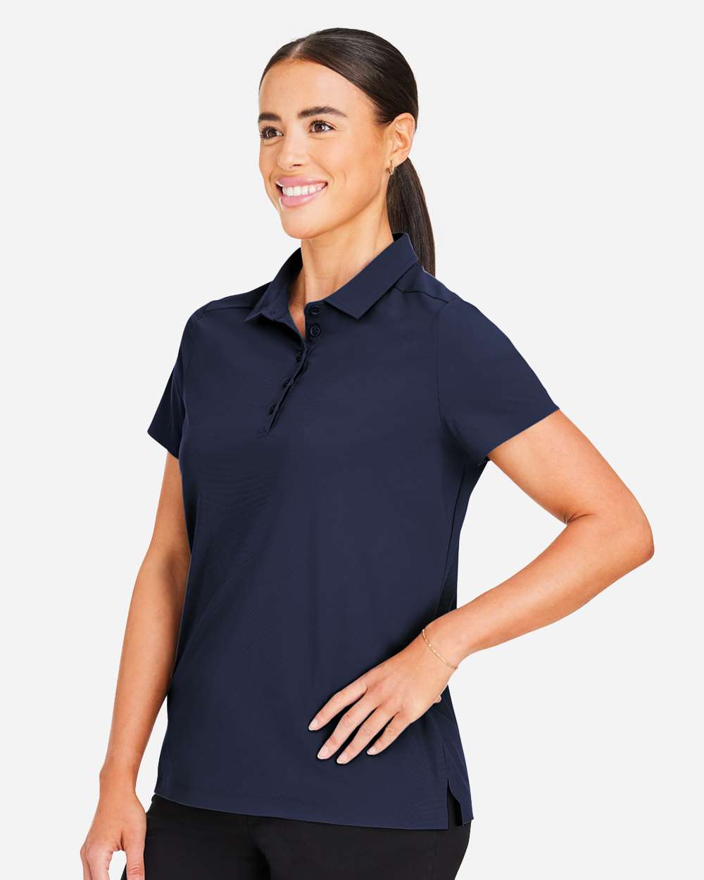 Women's CrownLux Performance® Windsor Welded Polo - OnModelSide - B623B2652 - Navy