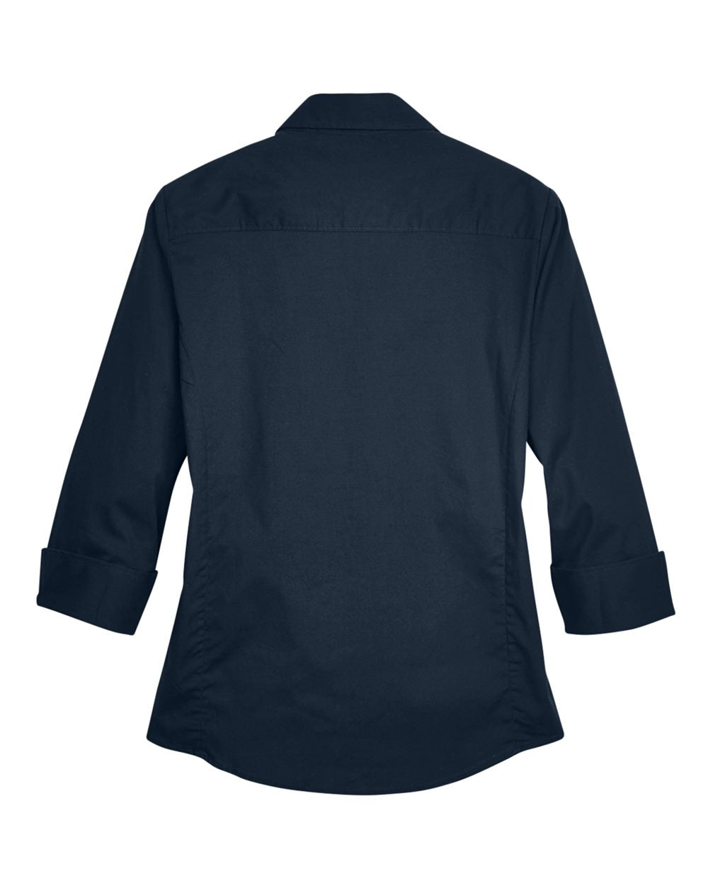 Women's Perfect Fit™ Three-Quarter Sleeve Stretch Poplin Dress Shirt - Back - B733B2652 - Navy