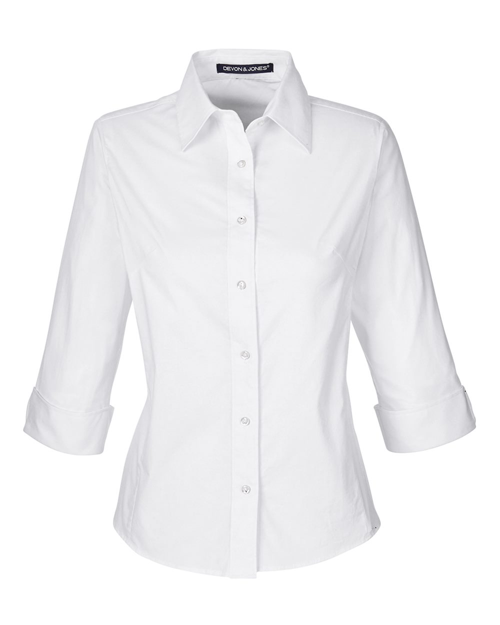 Women's Perfect Fit™ Three-Quarter Sleeve Stretch Poplin Dress Shirt - Front - B733B2002 - White