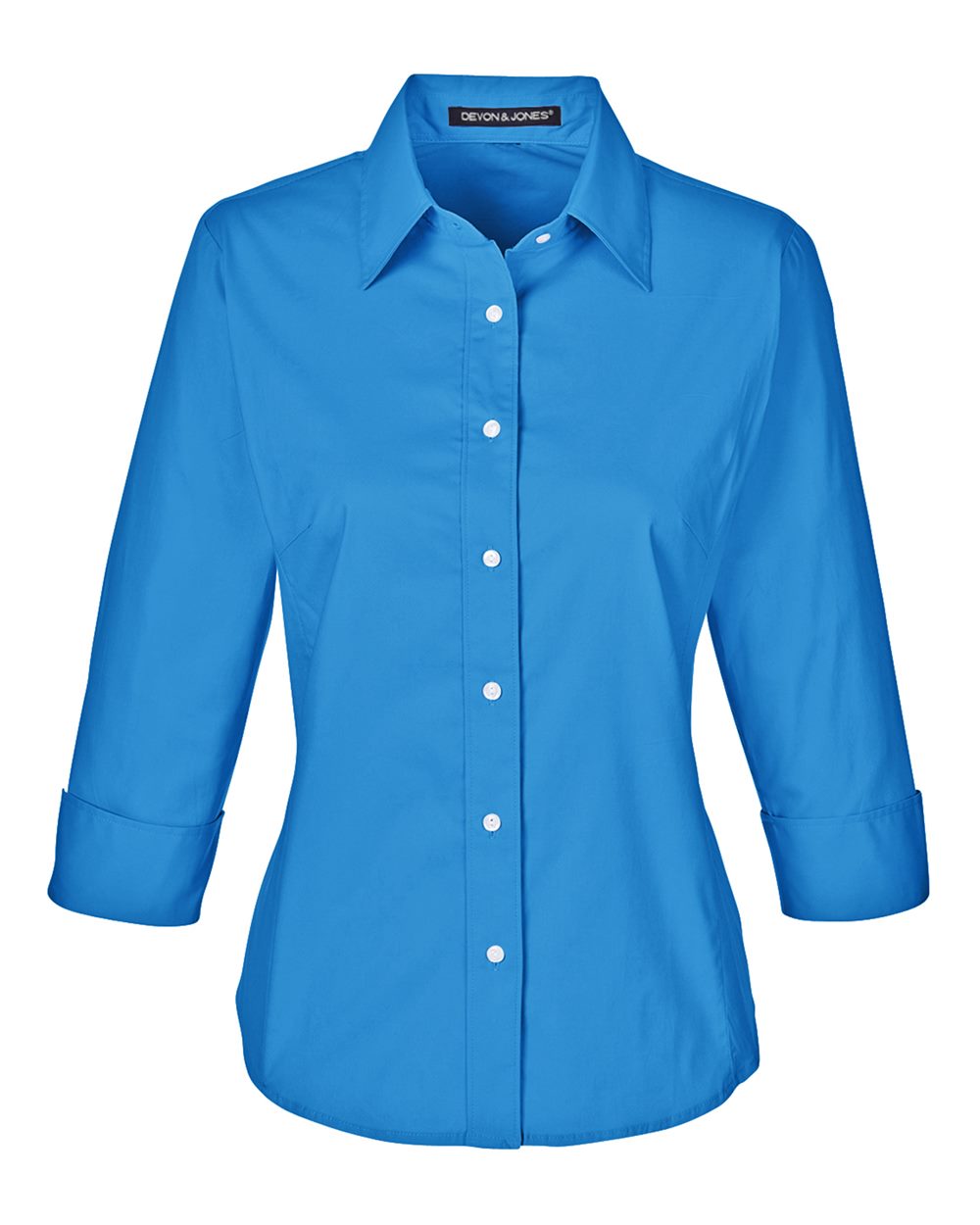 Women's Perfect Fit™ Three-Quarter Sleeve Stretch Poplin Dress Shirt - Front - B733B2252 - French Blue