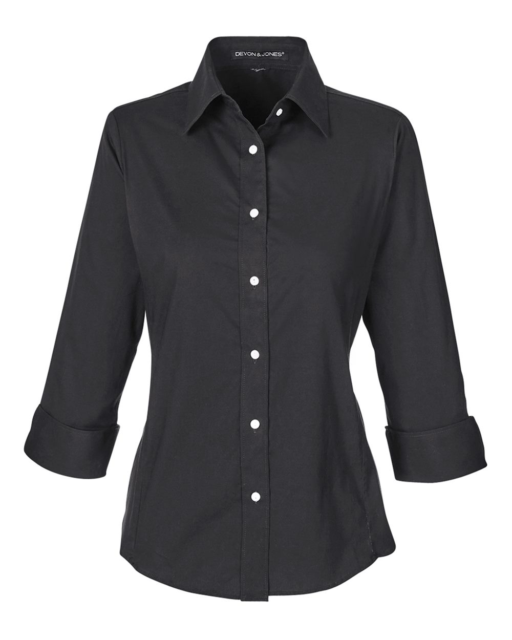 Women's Perfect Fit™ Three-Quarter Sleeve Stretch Poplin Dress Shirt - Front - B733B2502 - Black