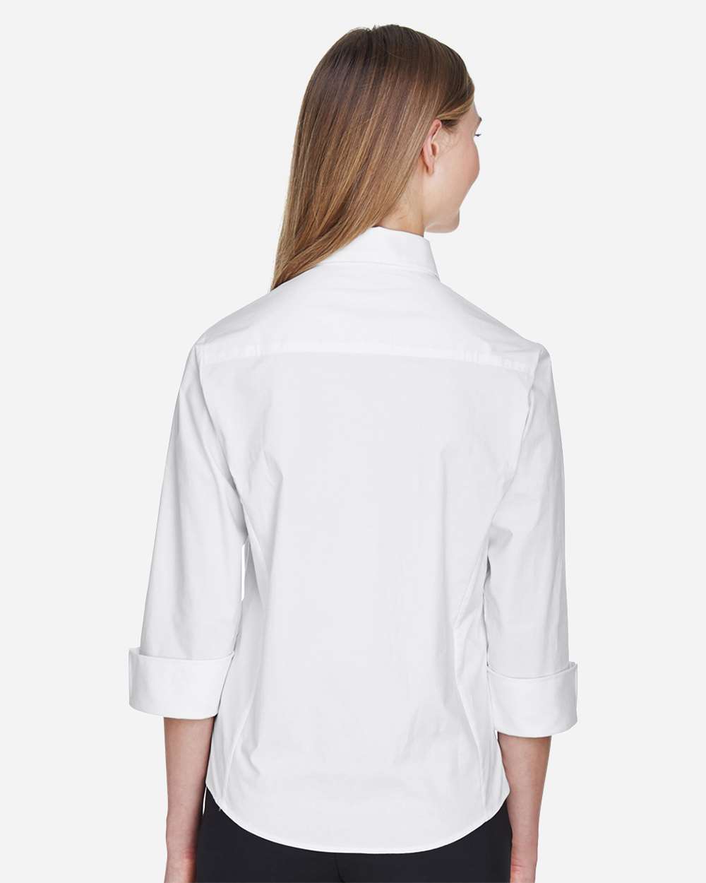 Women's Perfect Fit™ Three-Quarter Sleeve Stretch Poplin Dress Shirt - OnModelBack - B733B2002 - White
