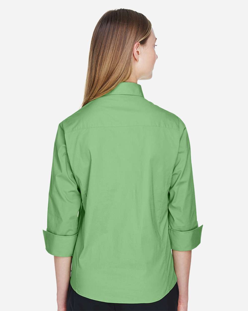 Women's Perfect Fit™ Three-Quarter Sleeve Stretch Poplin Dress Shirt - OnModelBack - B733B2222 - Lime