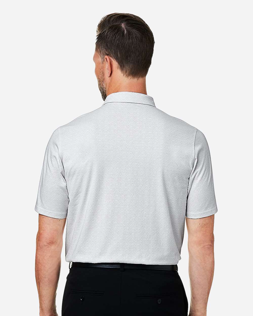 Men's Crownlux Performance® Geo Polo - OnModelBack - B620B2003 - White/ Silver