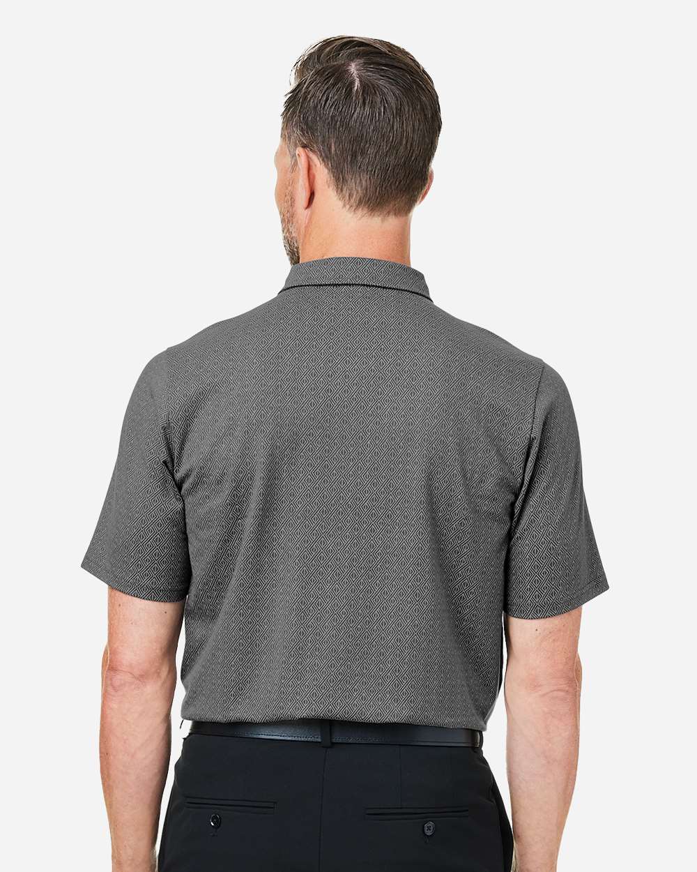 Men's Crownlux Performance® Geo Polo - OnModelBack - B620B2133 - Graphite/ Silver