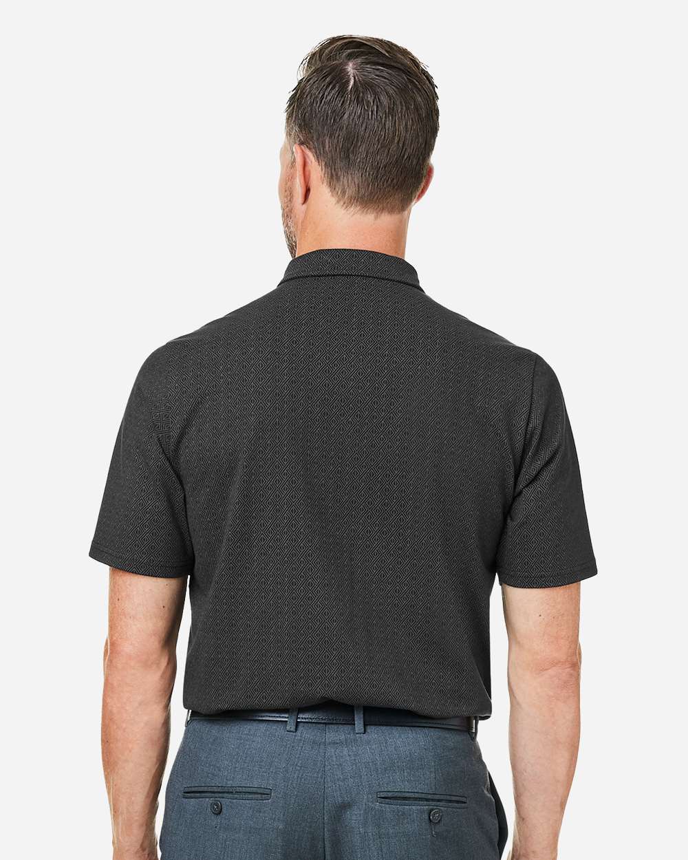 Men's Crownlux Performance® Geo Polo - OnModelBack - B620B2503 - Black/ Graphite