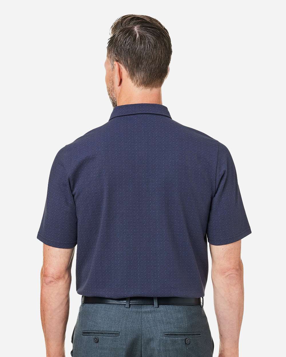 Men's Crownlux Performance® Geo Polo - OnModelBack - B620B2653 - Navy/ French Blue