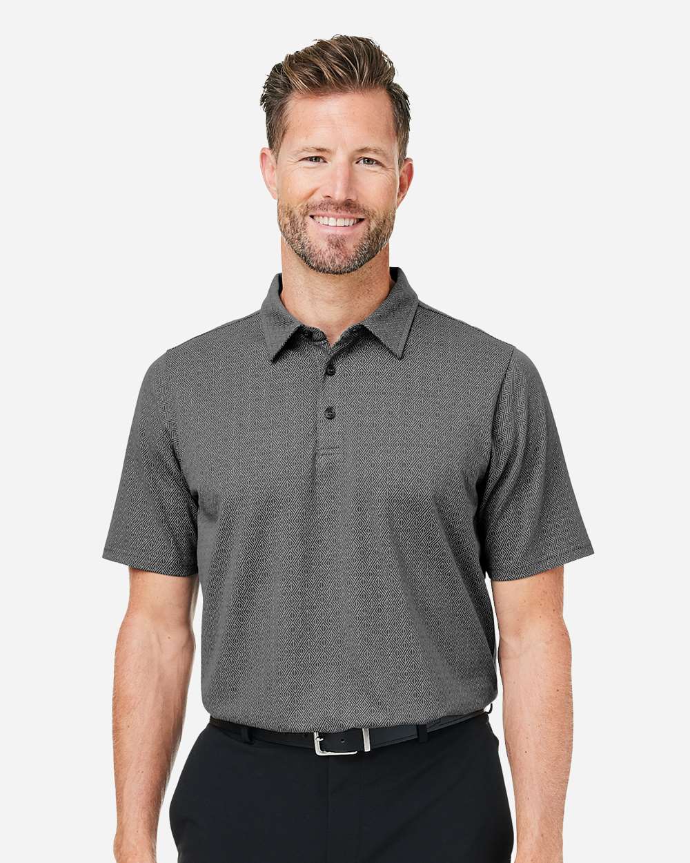 Men's Crownlux Performance® Geo Polo - OnModelFront - B620B2133 - Graphite/ Silver