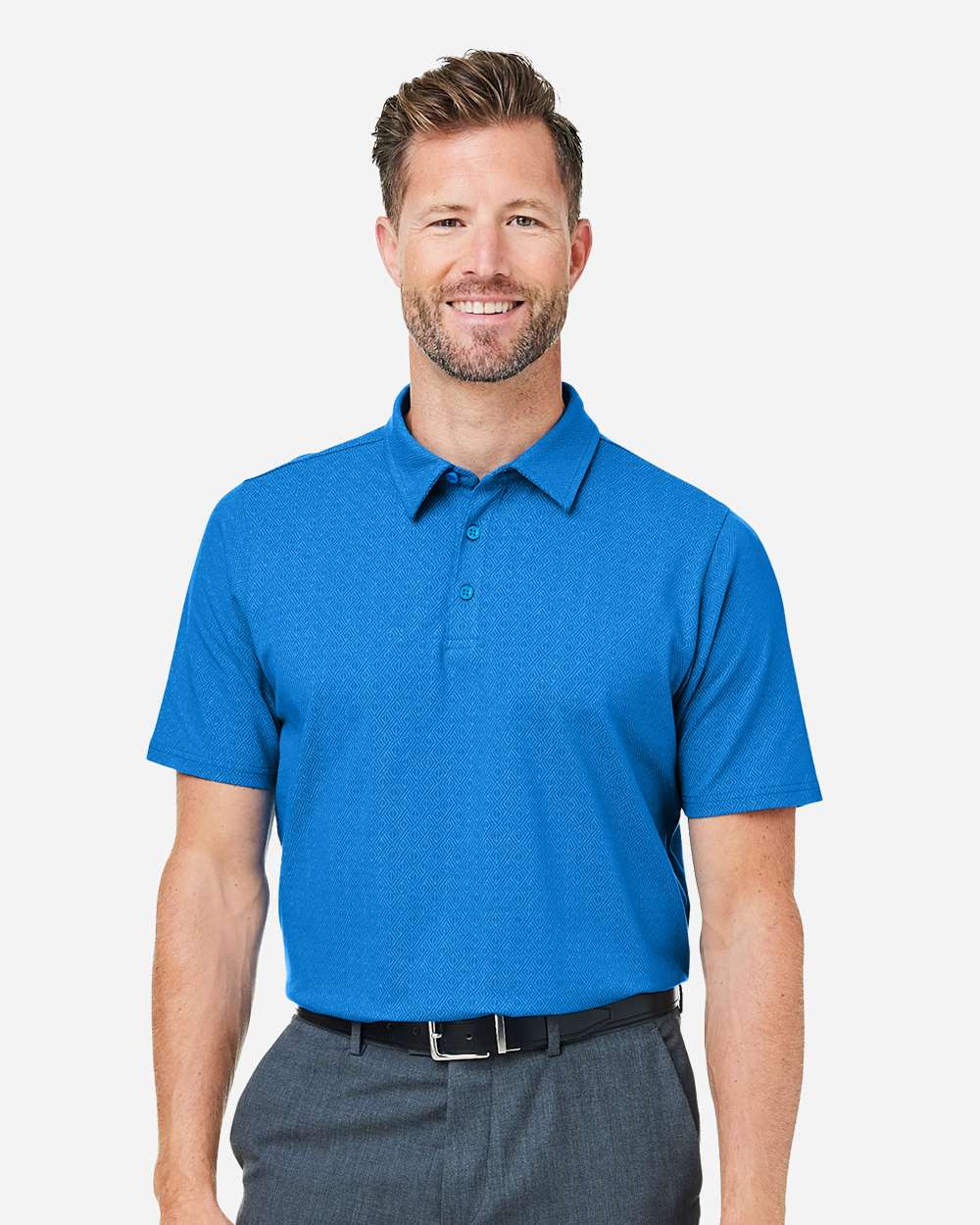 Men's Crownlux Performance® Geo Polo - OnModelFront - B620B2253 - French Blue/ CR Blue