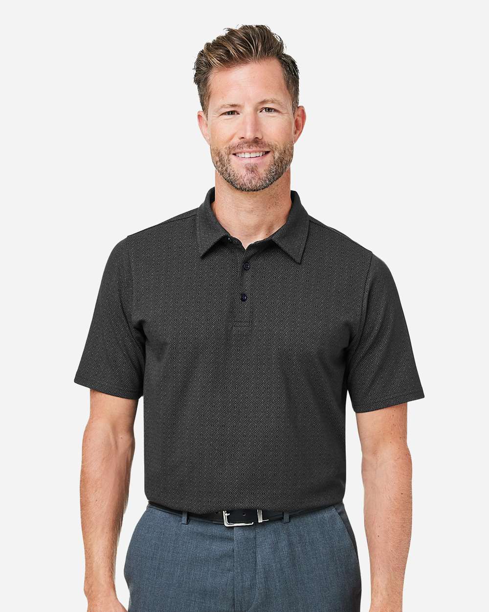 Men's Crownlux Performance® Geo Polo - OnModelFront - B620B2503 - Black/ Graphite