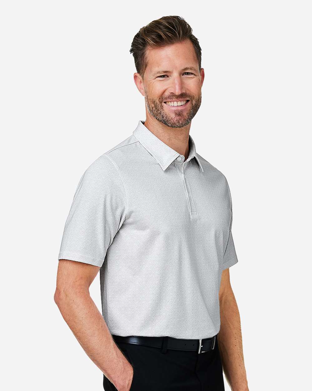 Men's Crownlux Performance® Geo Polo - OnModelSide - B620B2003 - White/ Silver