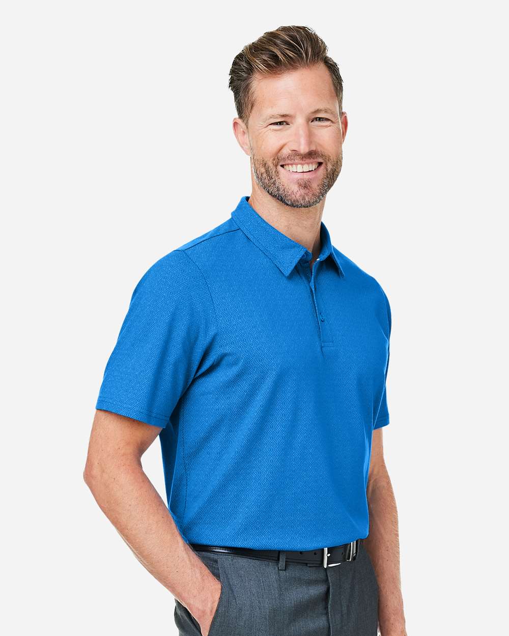 Men's Crownlux Performance® Geo Polo - OnModelSide - B620B2253 - French Blue/ CR Blue