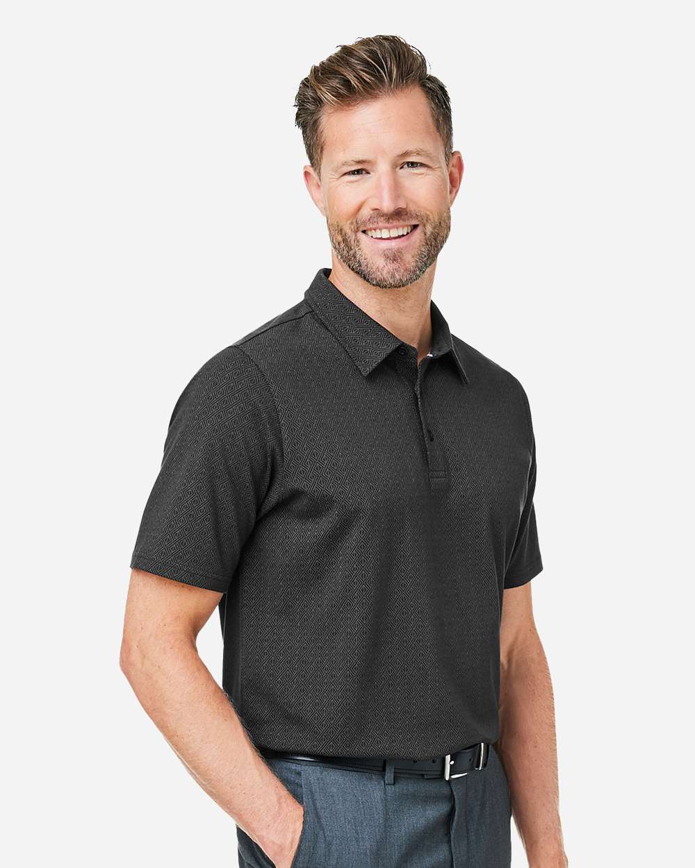 Men's Crownlux Performance® Geo Polo - OnModelSide - B620B2503 - Black/ Graphite