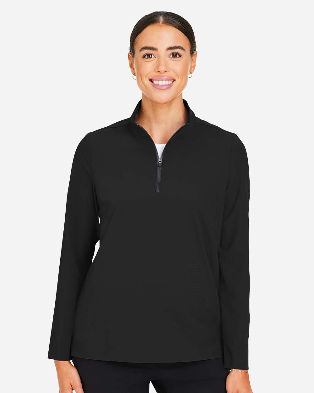 Women's CrownLux Performance® Windsor Welded Quarter-Zip Pullover - OnModelFront - B651B2502 - Black