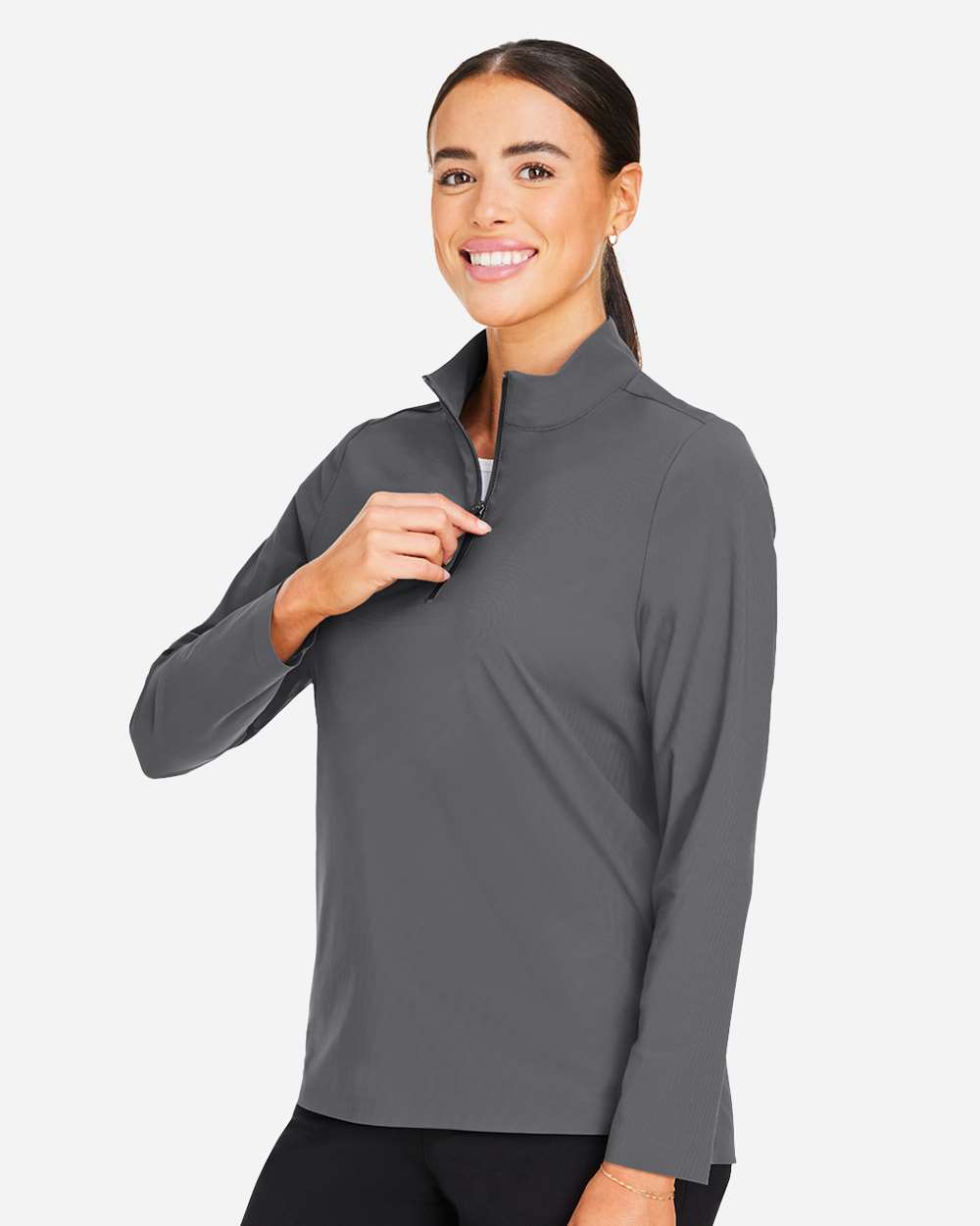Women's CrownLux Performance® Windsor Welded Quarter-Zip Pullover - OnModelSide - B651B2132 - Graphite