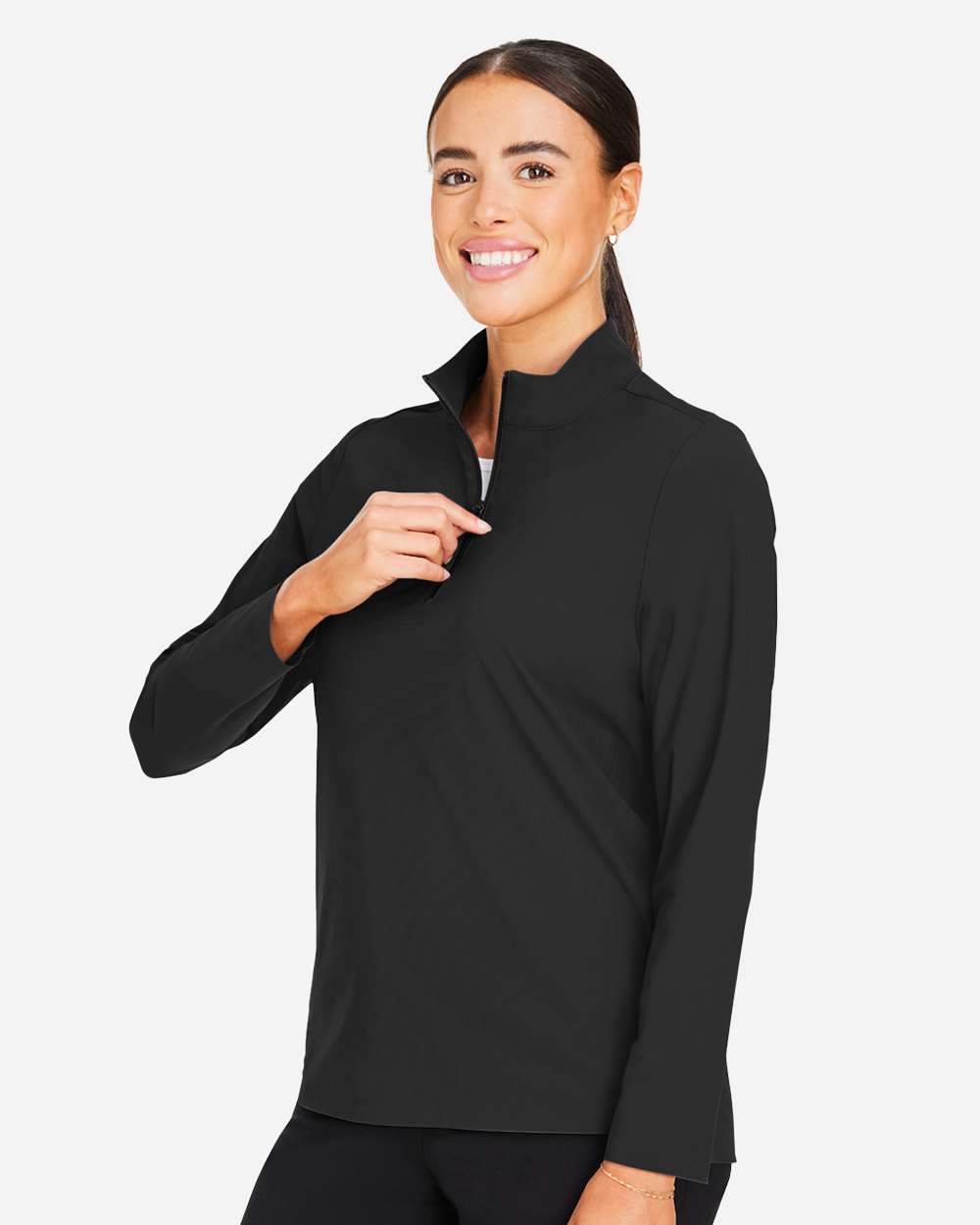 Women's CrownLux Performance® Windsor Welded Quarter-Zip Pullover - OnModelSide - B651B2502 - Black