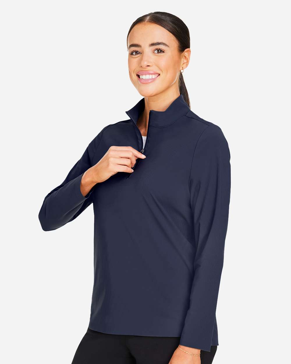 Women's CrownLux Performance® Windsor Welded Quarter-Zip Pullover - OnModelSide - B651B2652 - Navy