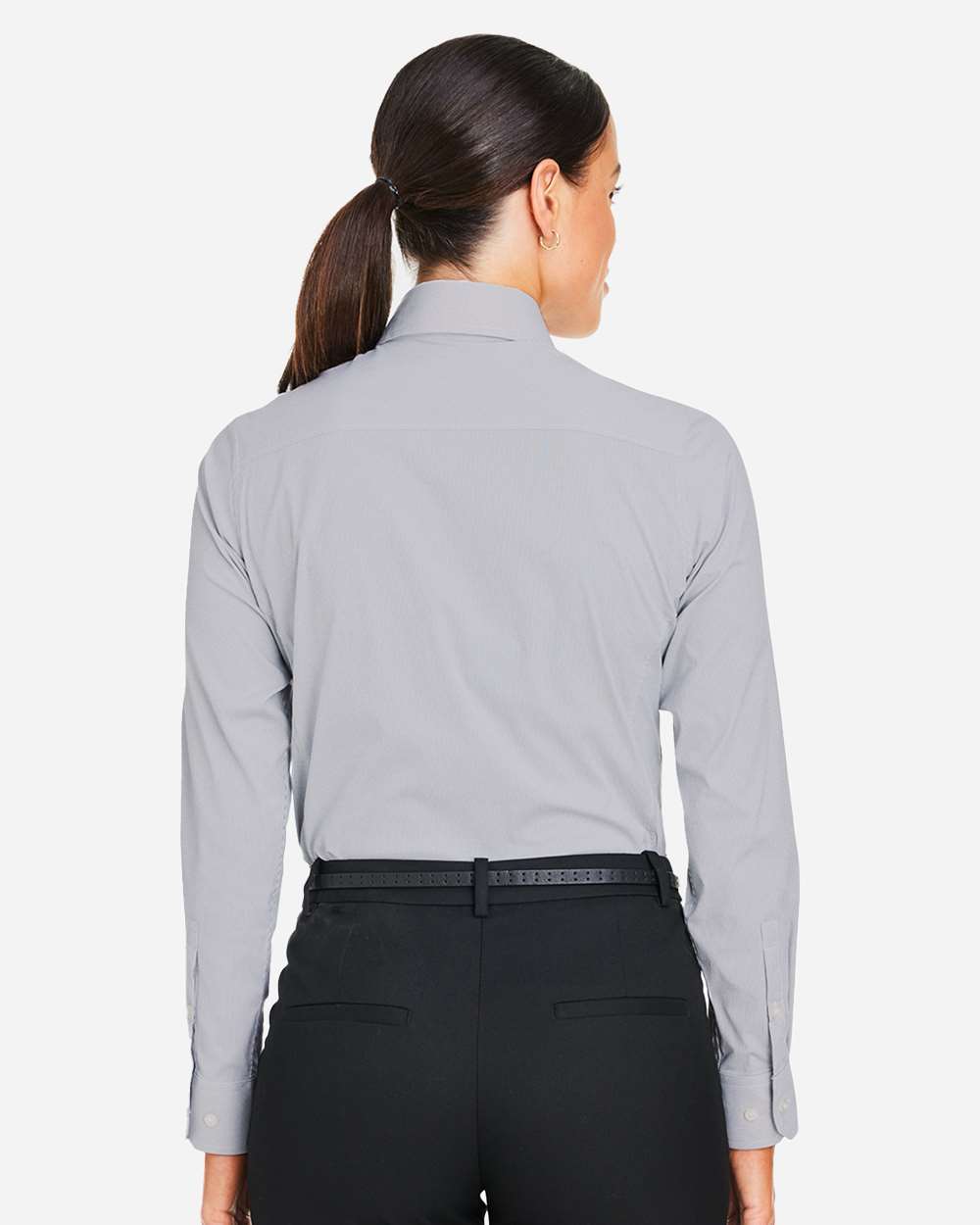 Women's CrownLux Performance® Microstripe Dress Shirt - OnModelBack - B686B2132 - Graphite/ White