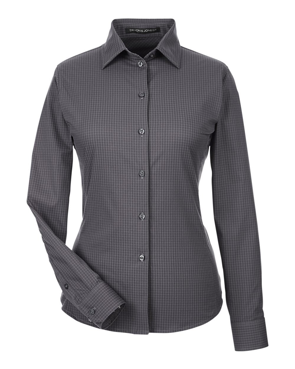 Women's CrownLux Performance® Tonal Mini Check Woven Dress Shirt - Front - B682B2092 - Carbon