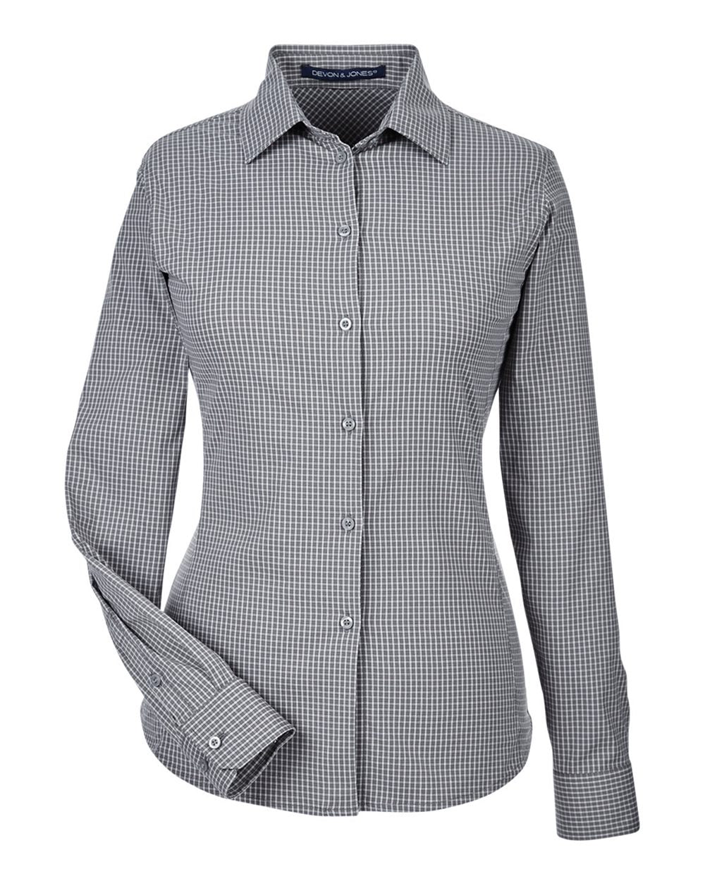 Women's CrownLux Performance® Tonal Mini Check Woven Dress Shirt - Front - B682B2132 - Graphite