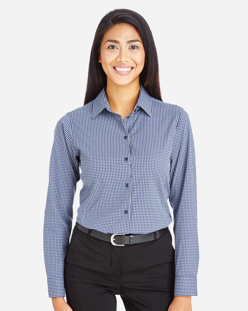 Women's CrownLux Performance® Tonal Mini Check Woven Dress Shirt - styleImage