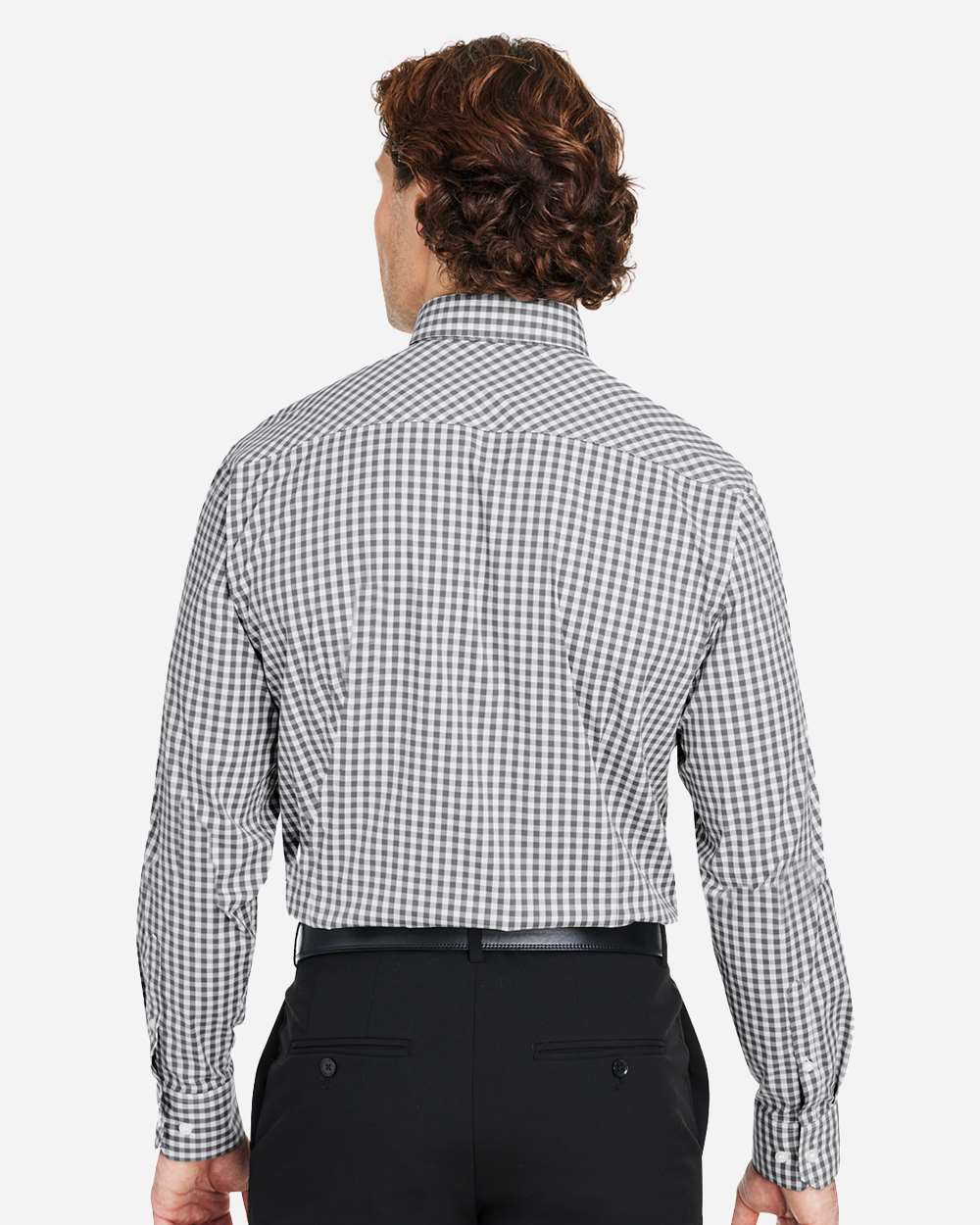 Men's CrownLux Performance® Gingham Dress Shirt - OnModelBack - B683B2133 - Graphite/ White