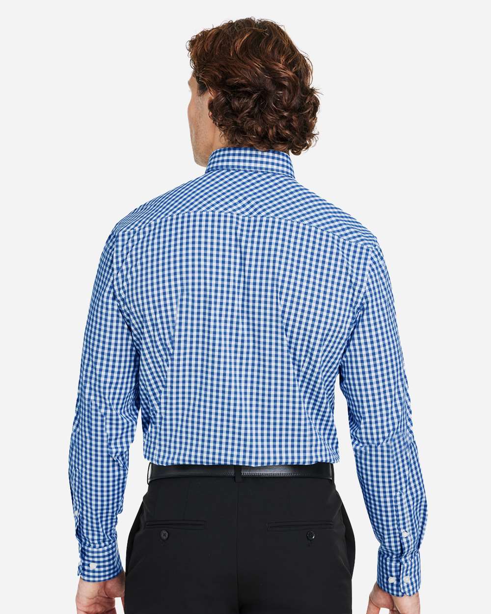 Men's CrownLux Performance® Gingham Dress Shirt - OnModelBack - B683B2253 - French Blue/ White